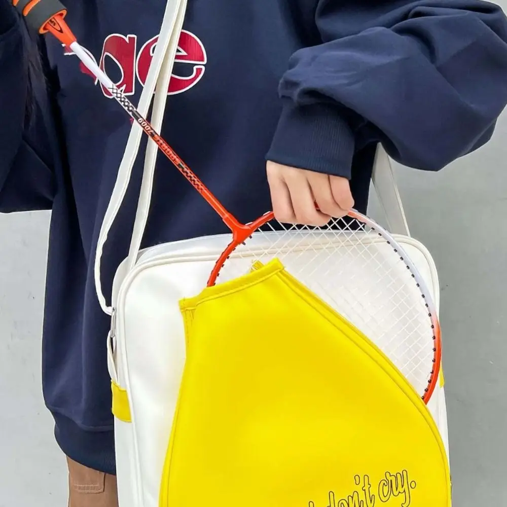 Large Capacity Badminton Racket Bag Single-Shoulder White Yellow Badminton Racket Organizer Waterproof PU Leather Racket Bag