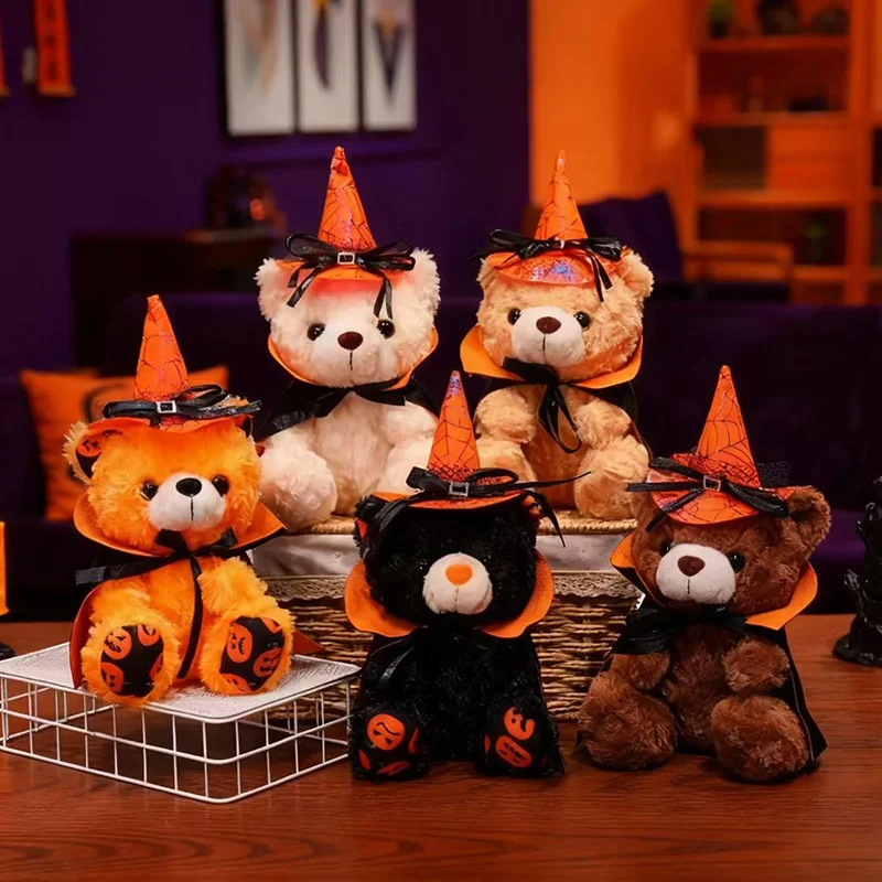

28cm Lovely Halloween Cartoon Bear Plush Toy Dark Series Littel Bears Cute Stuffed Animals Lovable Plushies Doll Halloween Decor