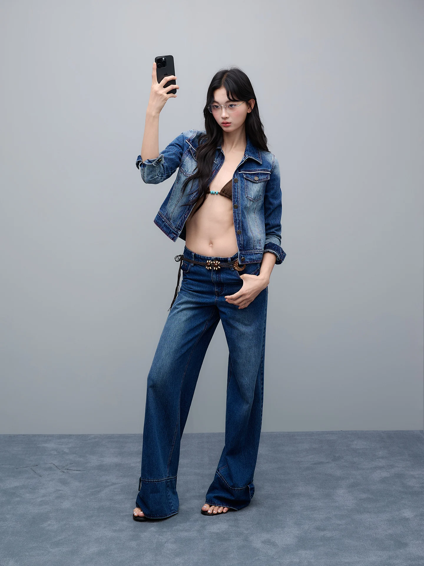 

Trendkill Джинсовое пальто с талией в стиле ретро, осеннее клетчатое джинсовое пальто длиной до пола, женский модный комплект, корейский повседневный комплект...