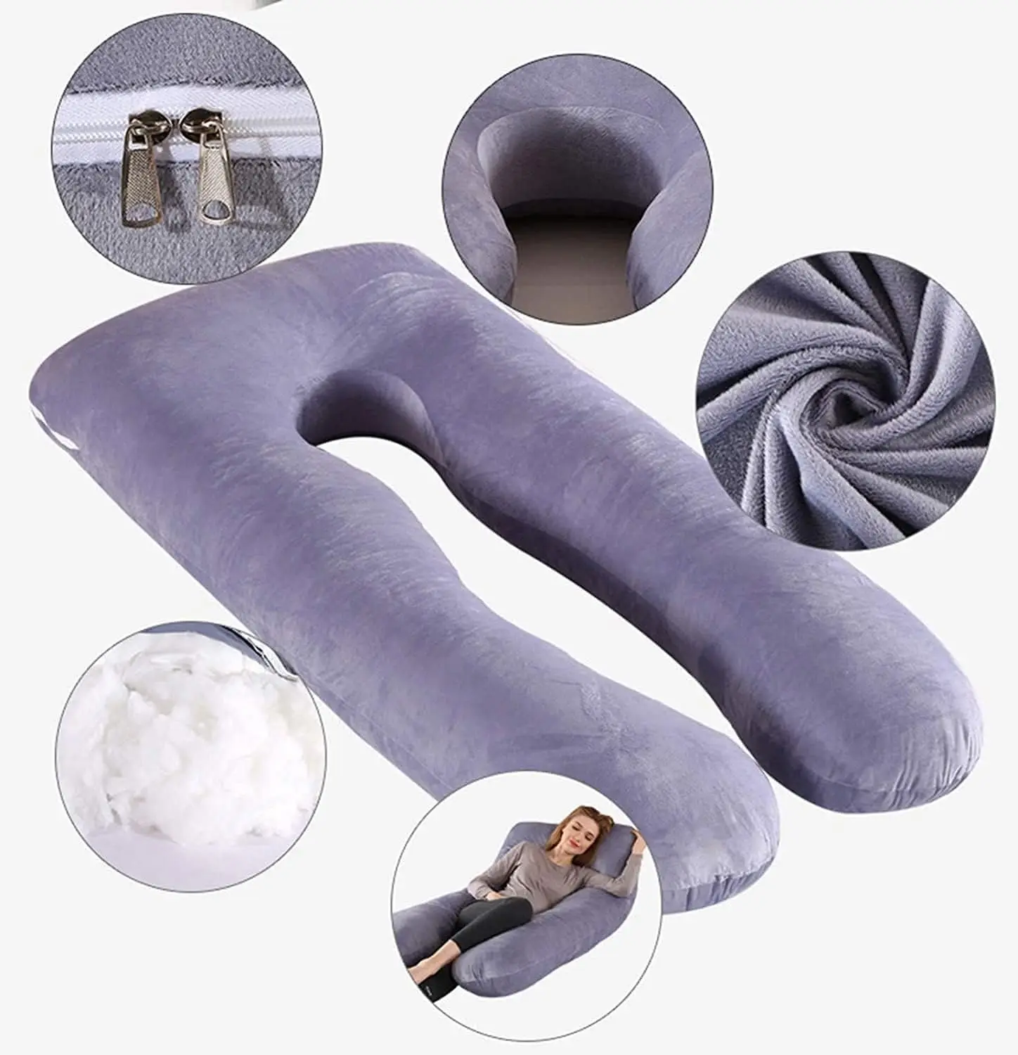 Velvet Pregnancy Pillows for Sleeping, Full Body Support Maternity Pillow with Washable Cotton Cover, Adjustable and Comfortable