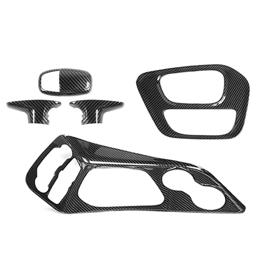 Carbon Fiber Look Car Center Console Gear Shift Panel Decoration Cover Stickers Trim For Dodge Challenger 2015-2022 Interior