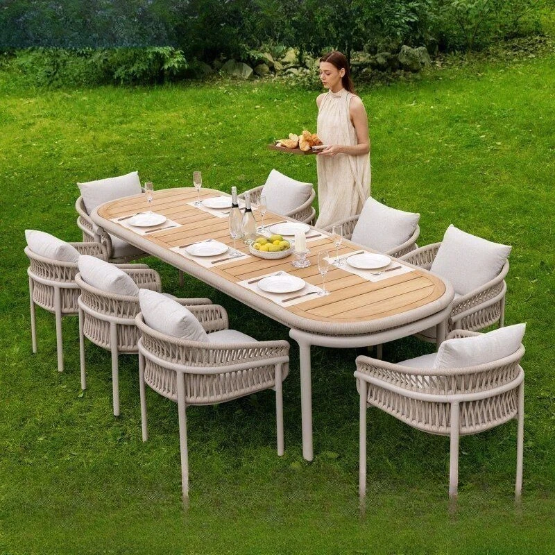 Outdoor tables and chairs high luxury new original teak rattan soft bag villa courtyard balcony sun resistance