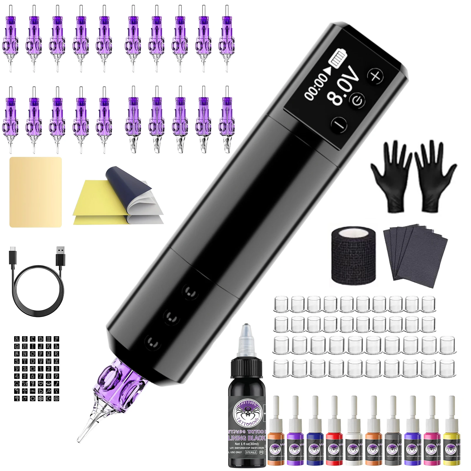 Tattoo Kit High Quality Tattoo Pen Kit For Permanent Makeup Tattoo Machine Kit Black Wireless Tattoo Power Supply Tattoo Gun Kit