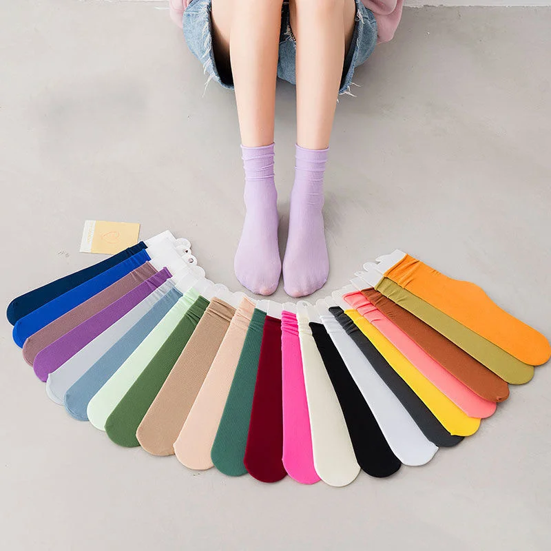 CHAOZHU 7 Pairs Random Colors Spring Summer Thin Fashion Mix Colors Loose Socks Street Long Women Socks Cool Students Sox