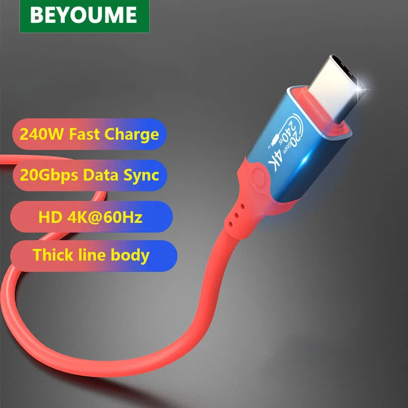 

USB 3.2 20Gbps ThunderBolt 3 Type C to Type C Cable PD 240W 4K@60Hz USB-C Fast Charging Cable Cord For iPhone 15 Pro Max MacBook