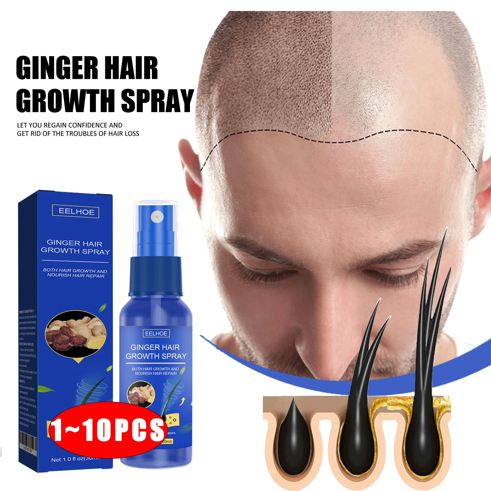 

Ginger Hair Growth Serum Spray Essence Prevent Hair Loss Scalp Treatment Improve Alopecia Strengthening Roots Hair Care Fluid