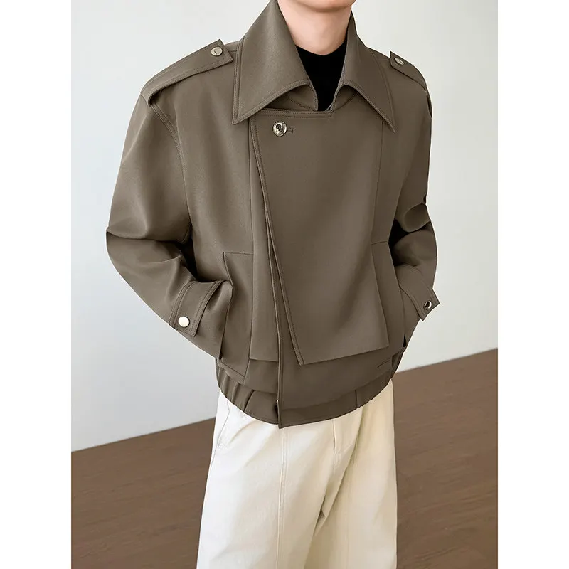 

Мужская куртка с двойным воротником, весна 2026, свободного кроя, повседневная, в стиле мотоциклетной, однотонная, универсальная, для уличной моды, хип-хоп, в стиле Харадзюку