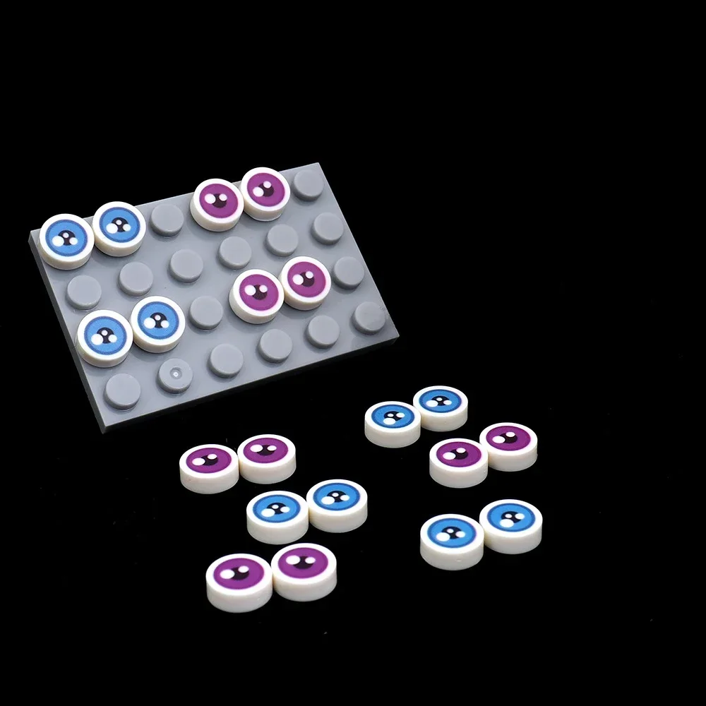 MOC 10PCS Part Brick 98138 Printed Blue Eye Pattern Building Blocks Set Figures Assemble Particle DIY Toy Birthday Children Gift