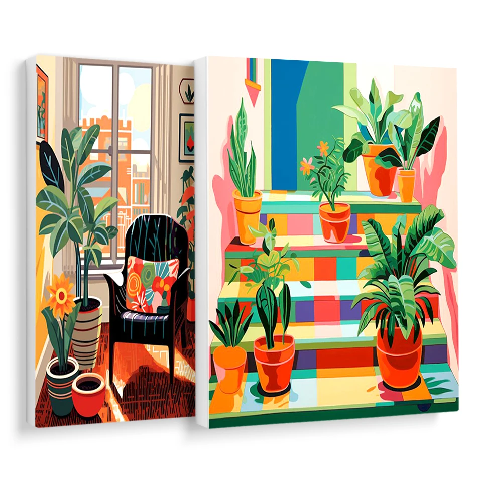 

RUOPOTY Oil Diy Painting By Numbers For Beginner Plant interior decoration simple Watercolor Picture Drawing Wall Art Home Decor