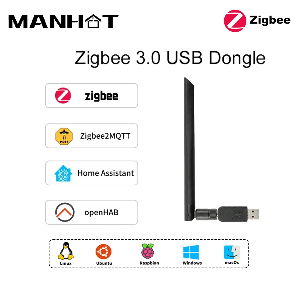 

Manhot Smart Zigbee 3.0 USB Dongl Gateway Universal Smart Home Bridge Support Home Assistant Zigbee2MQTT Raspbian Ubuntu MacOS