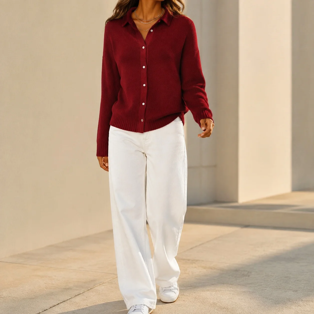 Lapel Button Front Sweater Regular Fit Graceful and Elegant with Regular Sleeve Fall Cardigan Commuter Style Women Sweater