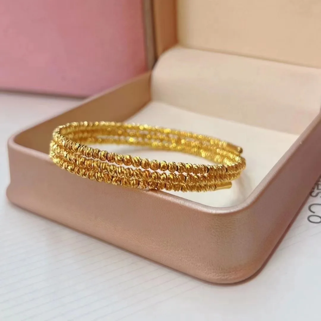 

Women's Instagram Flashing Memory Bracelet 9999 24K Real Gold Bounce Di Three Loop Spring Bracelet