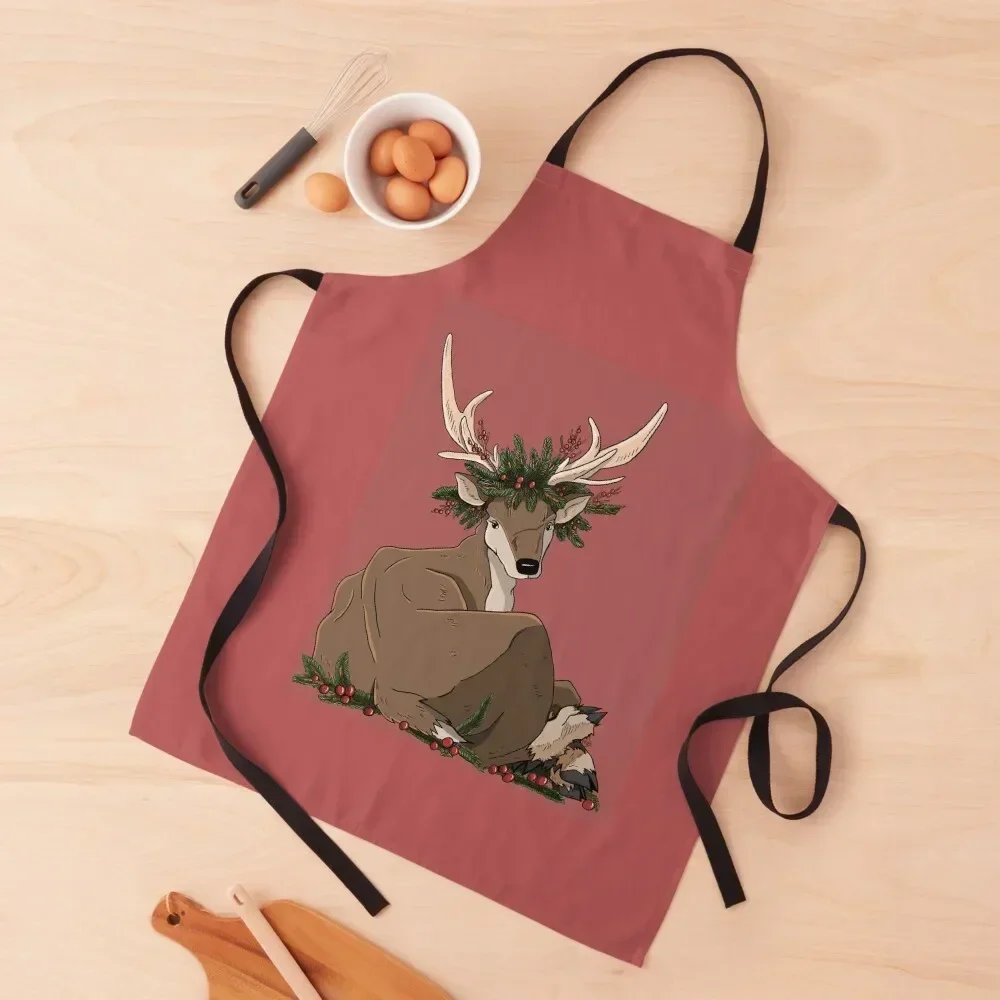 Antlers & Holly Apron Men kitchen Household Items Kitchen Apron