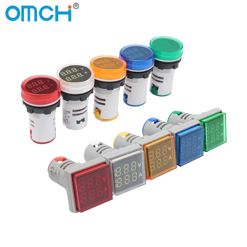 OMCH 1PCS 22MM AC 50-500V 0-100A Rotondo/Suqare Mini LED Doppio Display Digitale Tester Volt Amp Tester Rivelatore