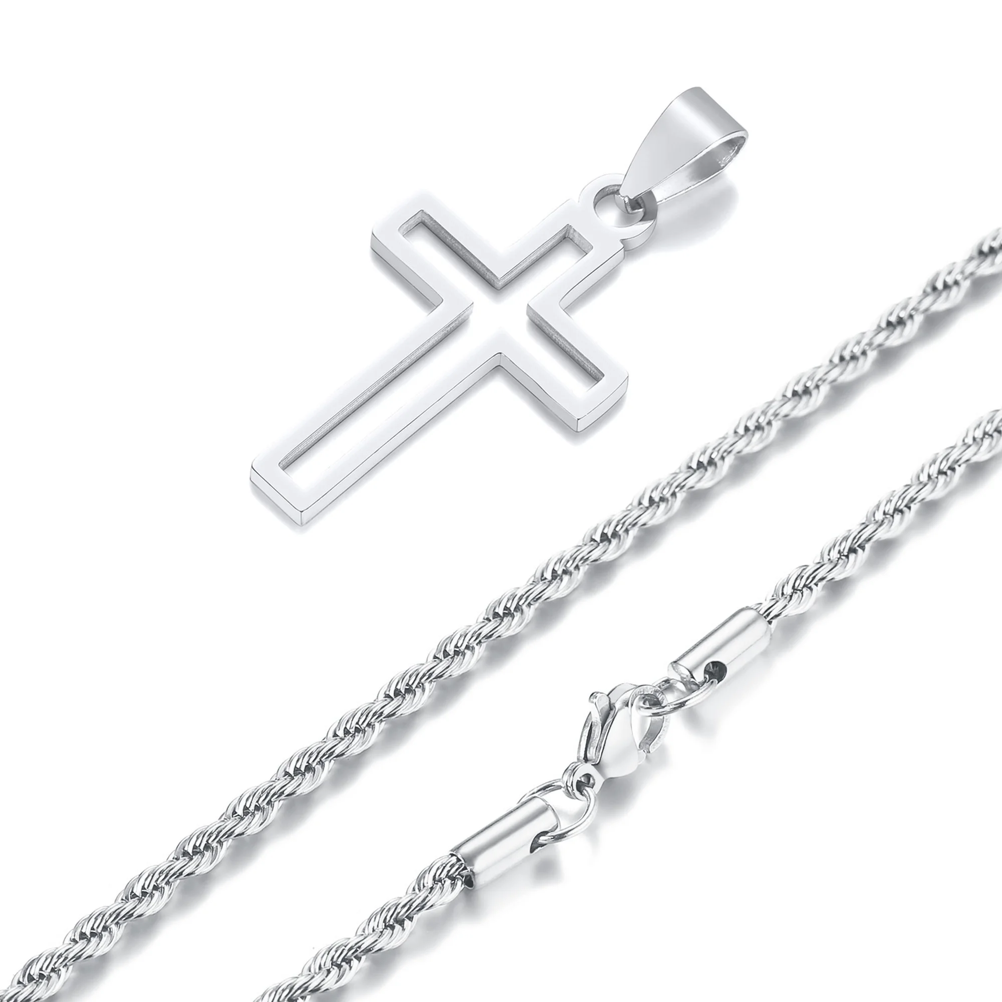 Herren ausschnitt Kreuz Halsketten, wasserdichter Edelstahl hohl Kreuz Anhänger Kragen, religiöser Glaube Christus Geschenks chmuck