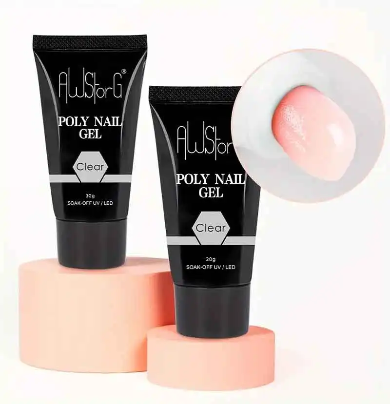 AWStorG Hema Free Poly Nail Gel 30ML Acrylic Gel Finger Extension Transparent Nail Art Extension Quick Building Soak Off UV