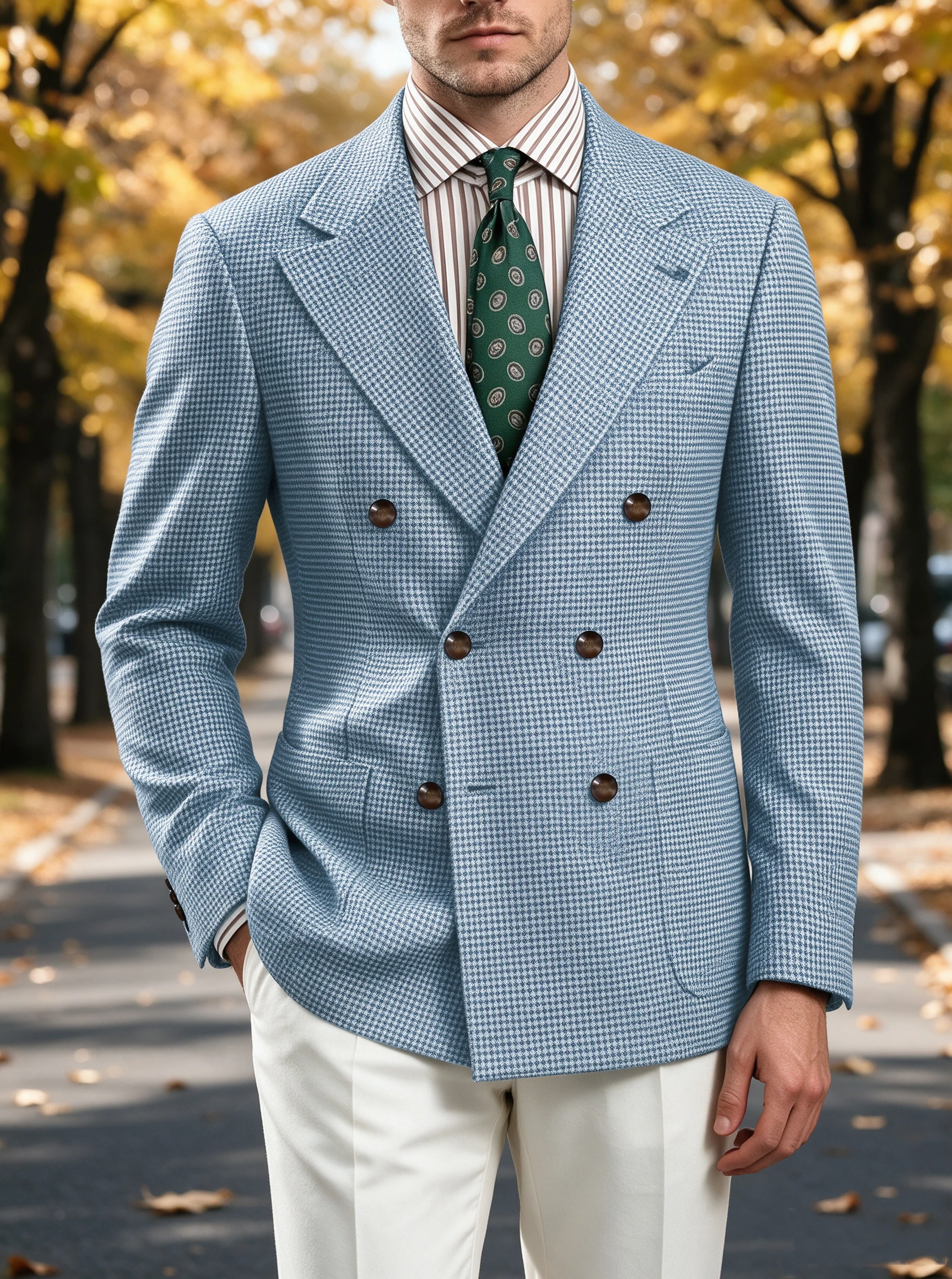 Men's Houndstooth Plaid Blazer Double Breasted Slim Fit Suit Jacket Notched Lapel Business Casual Formal Wedding Sport Coat