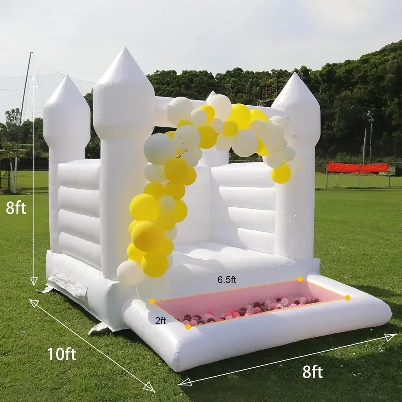 White Bounce House Castle with Ball Pit Commercial Grade PVC Toddler Bounce House Inflatable Small Bounce House with Blower