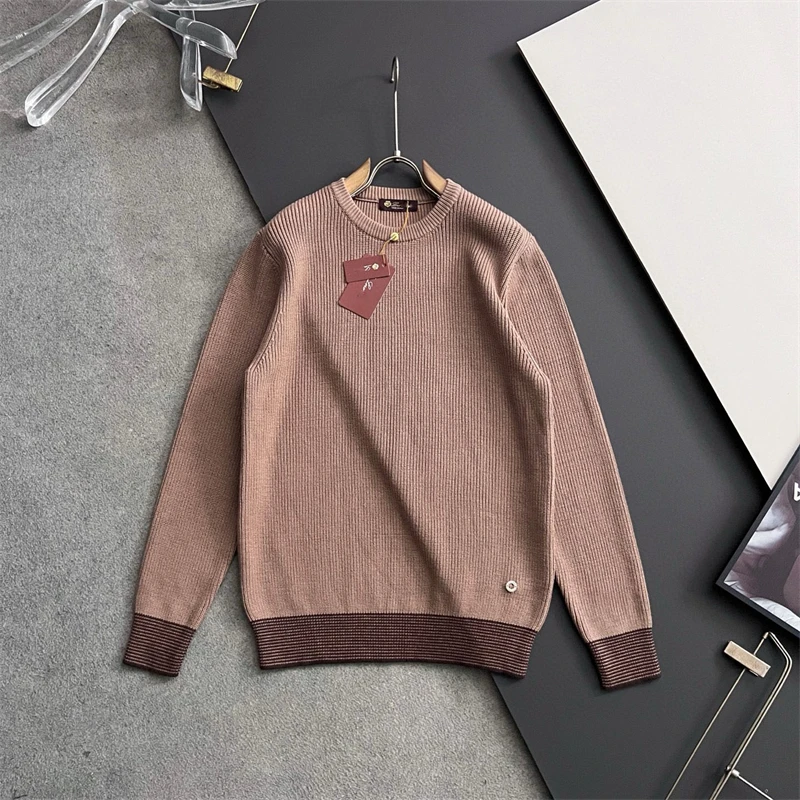 

Классический мужской вязаный свитер в стиле преппи с круглым вырезом и длинными рукавами, повседневный, из смесового хлопка, удобный, теплый, модный, осенне-зимний