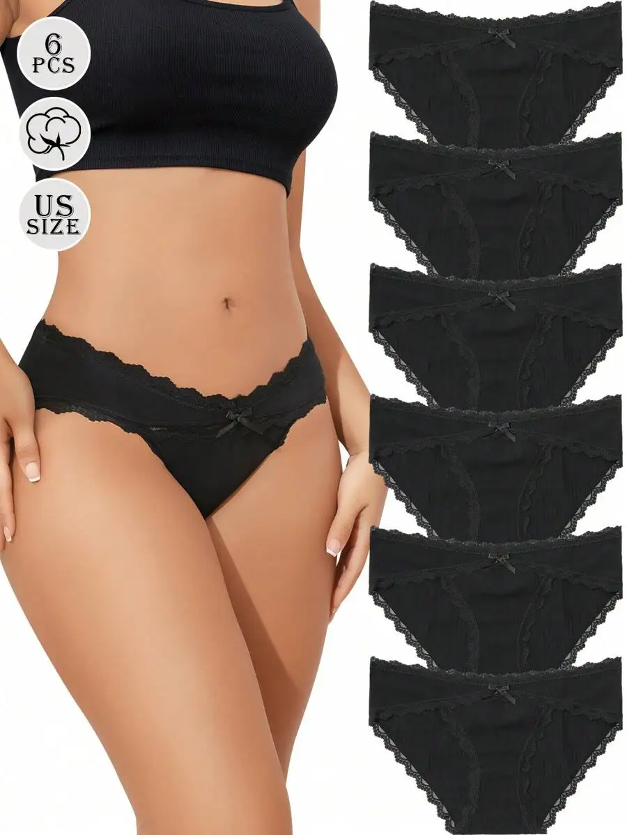 

6-Pack Elegant Comfortable Cotton Lace Bikini Briefs