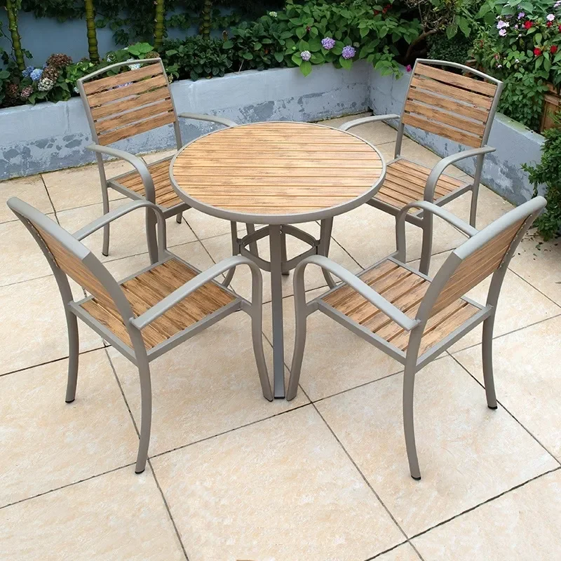 for Outdoor Anti-corrosive Plastic Wood Chairs Milk Tea Shop Coffee Shop Outer Swing Chairs Restaurant Outdoor Leisure Tables