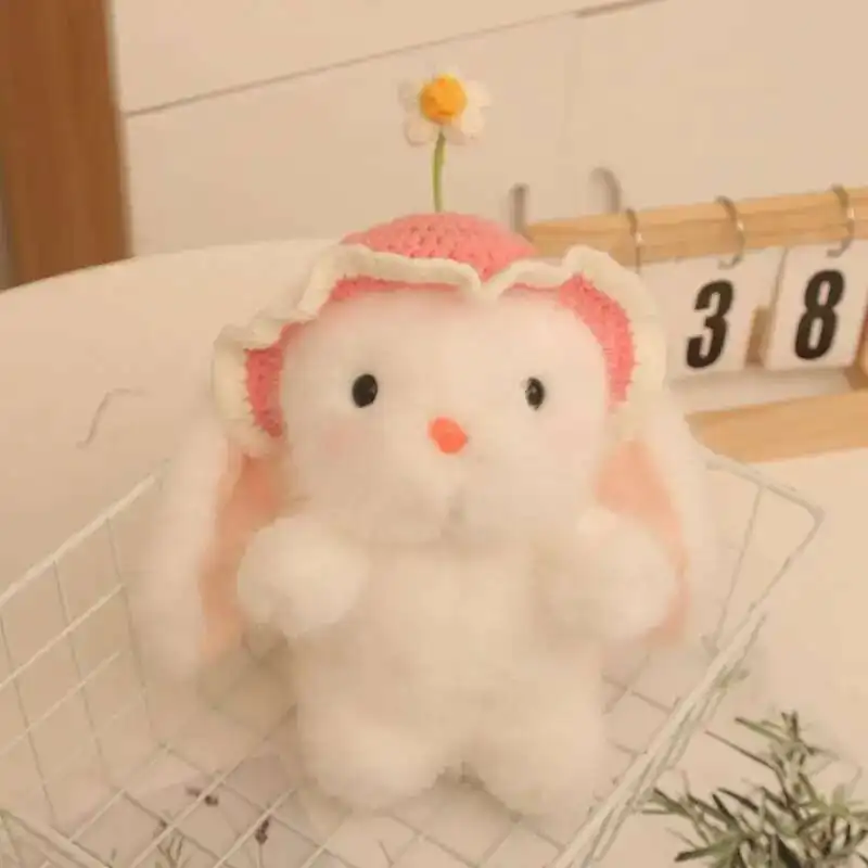 22 سنتيمتر لطيف بودنغ زهرة قبعة أرنب ألعاب من نسيج مخملي قصيرة الفراء لينة وقابلة للإزالة قبعة ليتل الأبيض أرنب دمية كهدية للأطفال