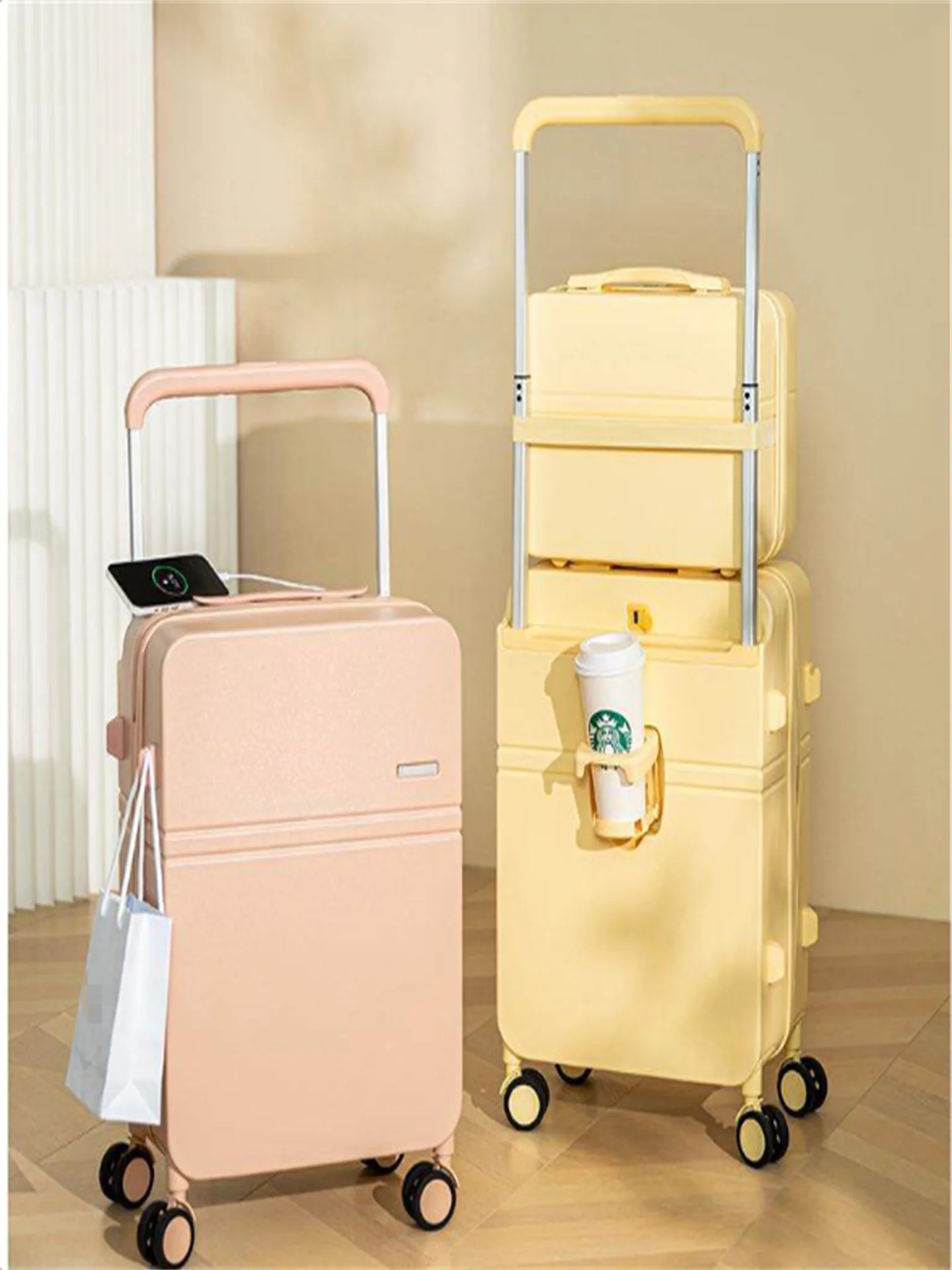 new-20-inch-women's-travel-suitcase-set-with-password-lock-wide-pull-rod-mother-child-bag-cosmetic-bag-leather-bag-casual-trend