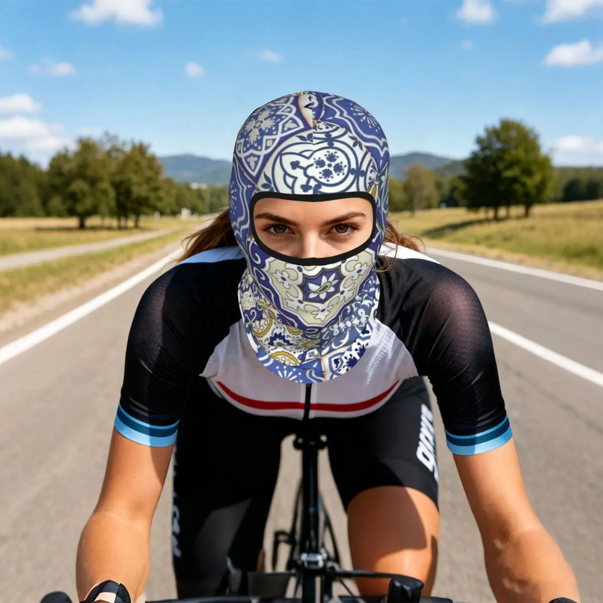 Blue Moroccan Tile Breathable Thin Balaclava Full Face Mask Sun Protection Neck Gaiter For Motorcycle Cycling Fishing Outdoor
