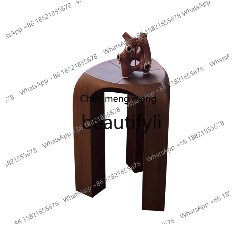 

French side table Chinese antique sofa small coffee round table movable walnut solid wood bedside table H