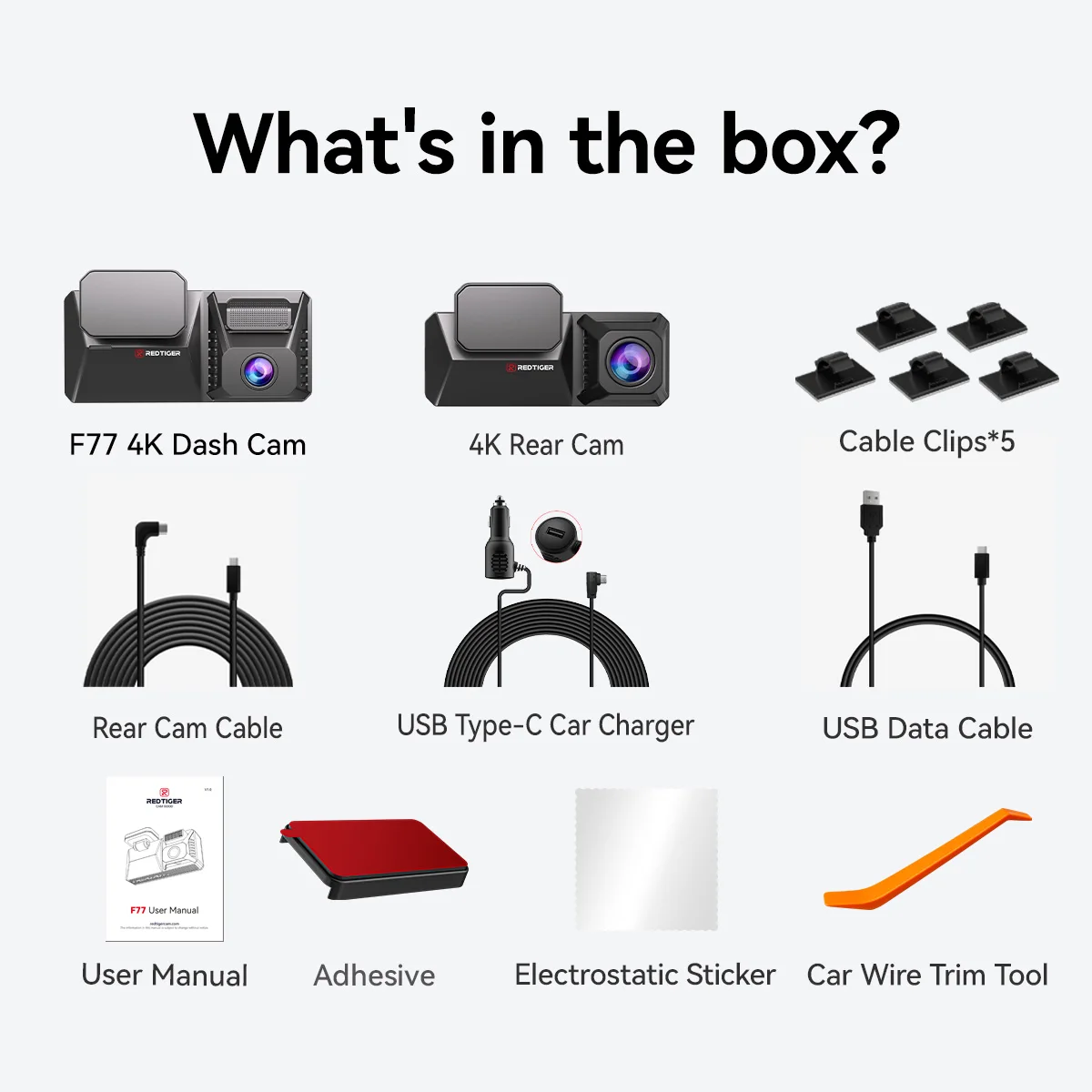 REDTIGER Distributor F77 Nachtsicht Dual 4K Starvis 2 IMX678 Sensor Auto Black Box Dash Kamera vorne und hinten mit WIFI GPS