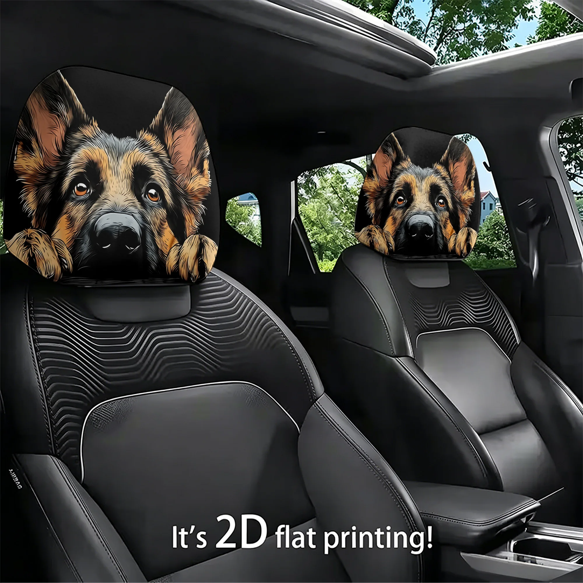 2pcs German Shepherd-Patterned Car Headrest Covers—add a unique touch to your car’s interior. Filling not included. Easy to inst