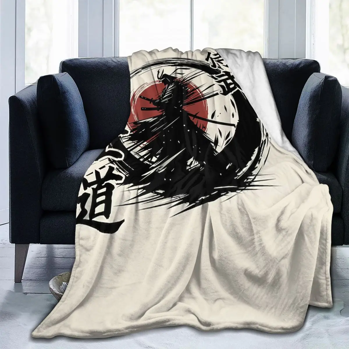 

Japanese Samurai Warrior Katana Bushido Blanket Flannel Sofa Throw Blanket Breathable for Home Office Throws Bedspread Quilt