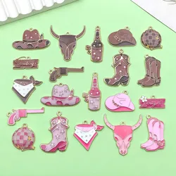 10/20pcs Enamel Western Cowboy Charms Alloy Boots, Hat, Bull Head Pendant for DIY Bracelet Necklace Jewelry Making Accessories