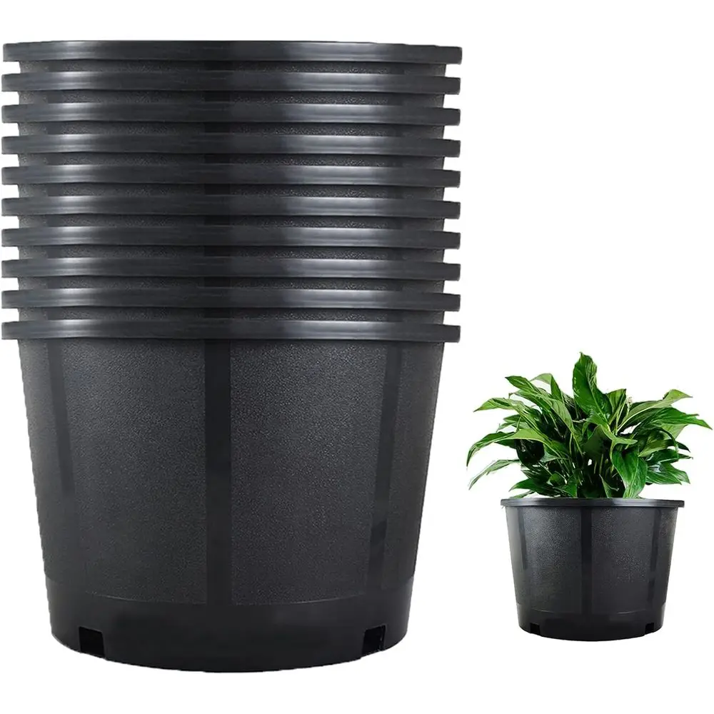 10-Pack 10 Gallon Black Plastic Nursery Pots with Drainage for Indoor & Outdoor Planting