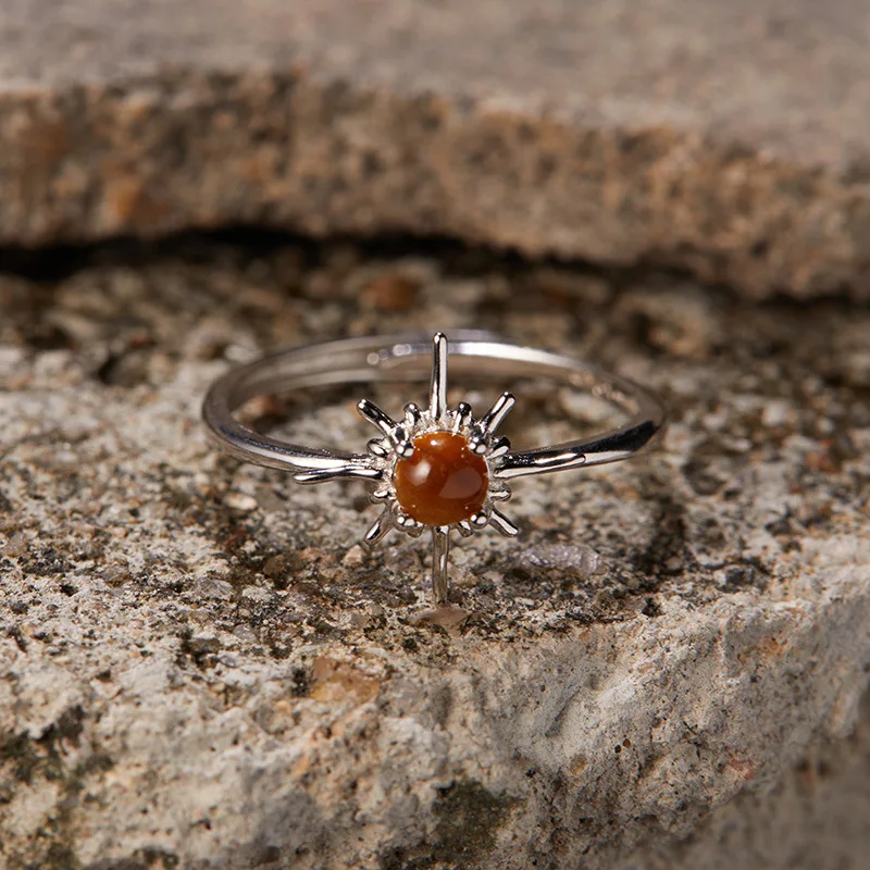 

S925 sterling silver natural lapis lazuli tiger eye turquoise garnet color treasure ring women sun open ring jewelry wholesale