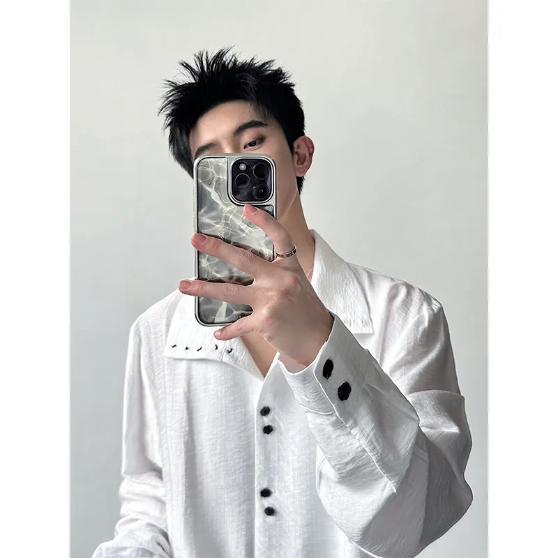 

ex Multi-Button irt Men's Drapey Stand Collar White irt Spring Casual Sle Polyester Fiber Resistant to Deformation