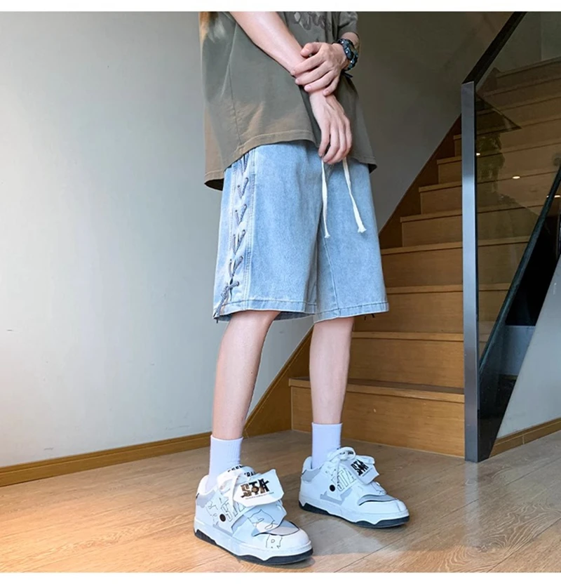 

Мужские джинсовые шорты, летние корейские модные винтажные универсальные свободные шорты с прямыми штанинами, летние модные брендовые шорты y2k