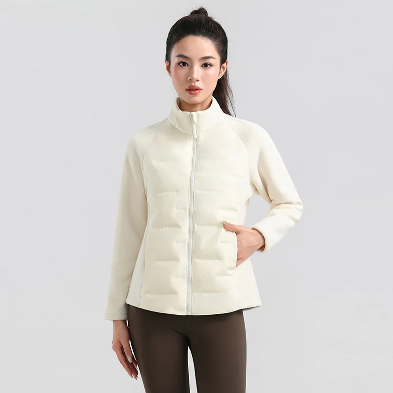 Little Waist Autumn and Winter Stand Up Collar Lightweight White Duck Down Down Jacket Women's Spliced Inner Lining Sports Run