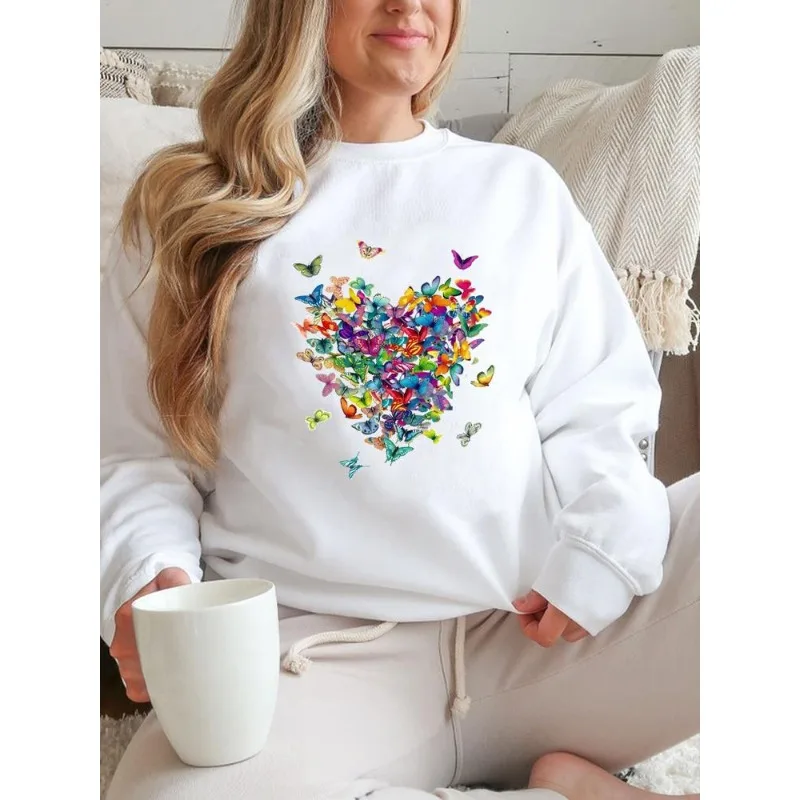 Women\'s Slim Hoodie Fashion Love Printed White Hoodie Sweatshirt Aesthetic Sweatshirts