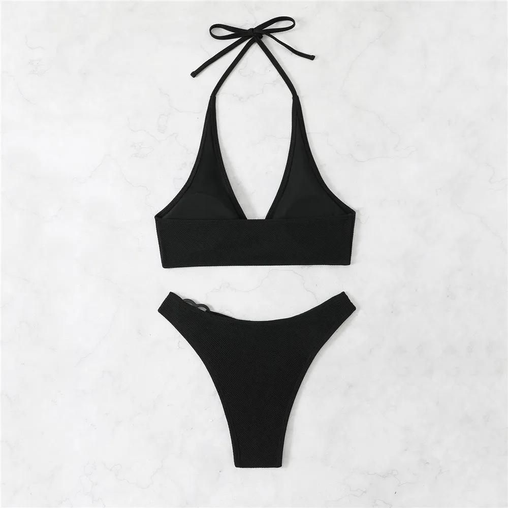 Solid White String Halter Bikinis Sets 2025 Sexy Swimsuit Women Heart Ring Linked Swimwear Bathing Suit Beach Wear Bikini Damen