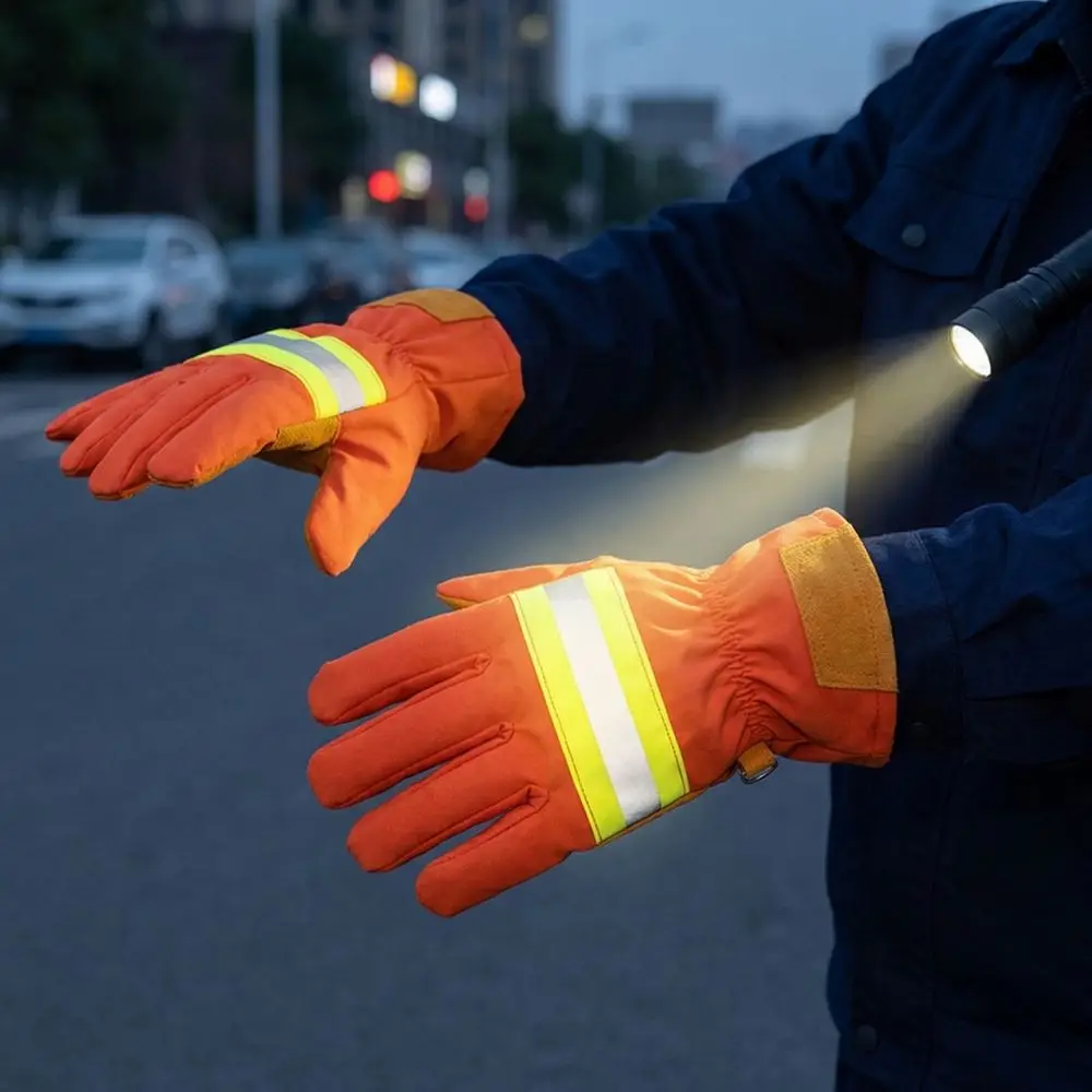Thicken Firefighter Training Gloves Reflective Strap Orange Fire Resistant Gloves Heat Resistant Wear-Resistance