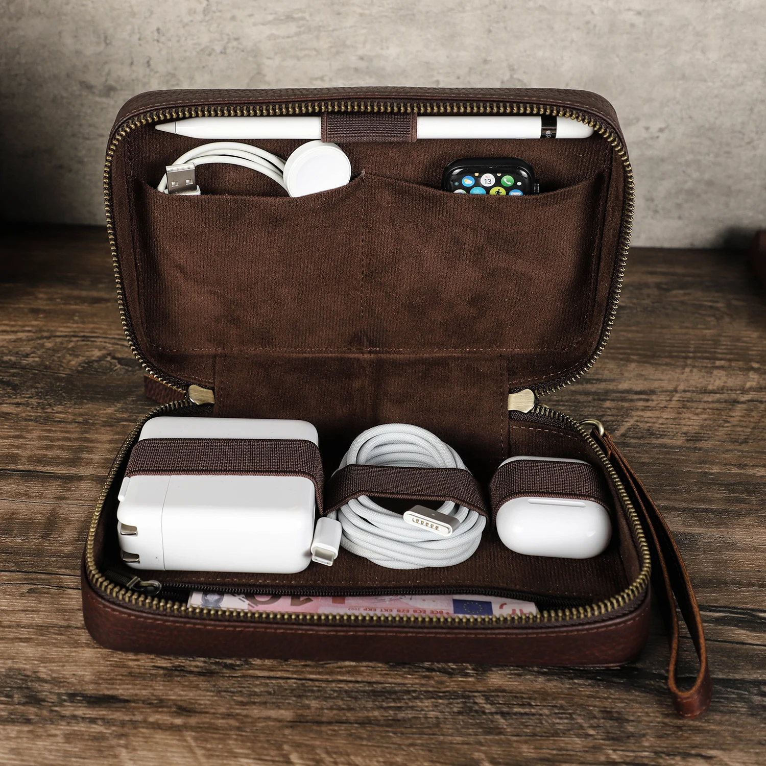 

Digital Accessory Storage Bag Dropshipping Leather Electronic Accessories Organizer Case Cable Storage Travel Pouch CF1149