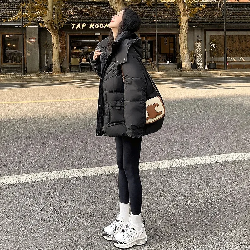 Chaqueta de algodón con capucha para mujer, corte holgado, otoño e invierno, nuevo estilo, versión coreana, abrigo corto versátil de talla grande para persona