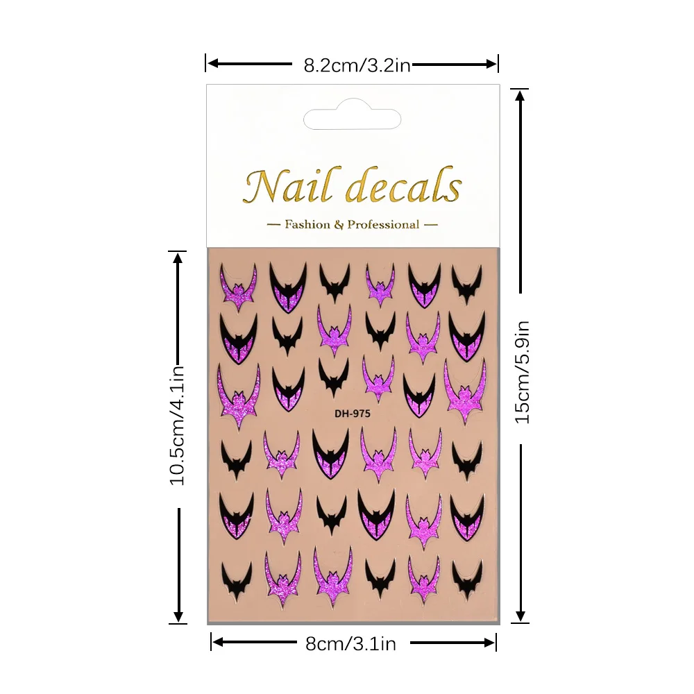 1/5 Uds. Pegatinas 3D de murciélago plano para uñas, pegatinas de decoración de uñas de estilo gótico, pegatinas autoadhesivas DIY para decoración de manicura para mujer