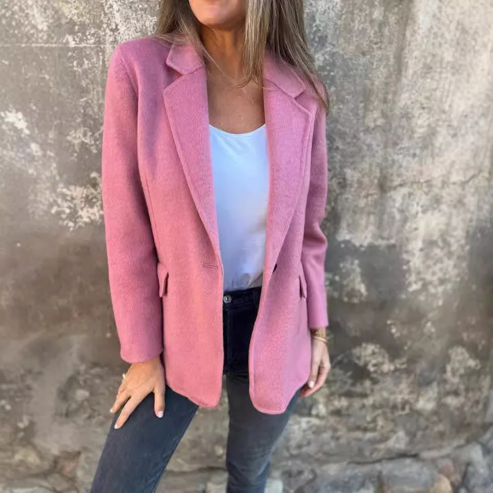 Women Wool Jackets Turn Down Collar Button Blends Elegant Spliced Full Sleeve Cardigan Solid Casual Office Lady Autumn 2026