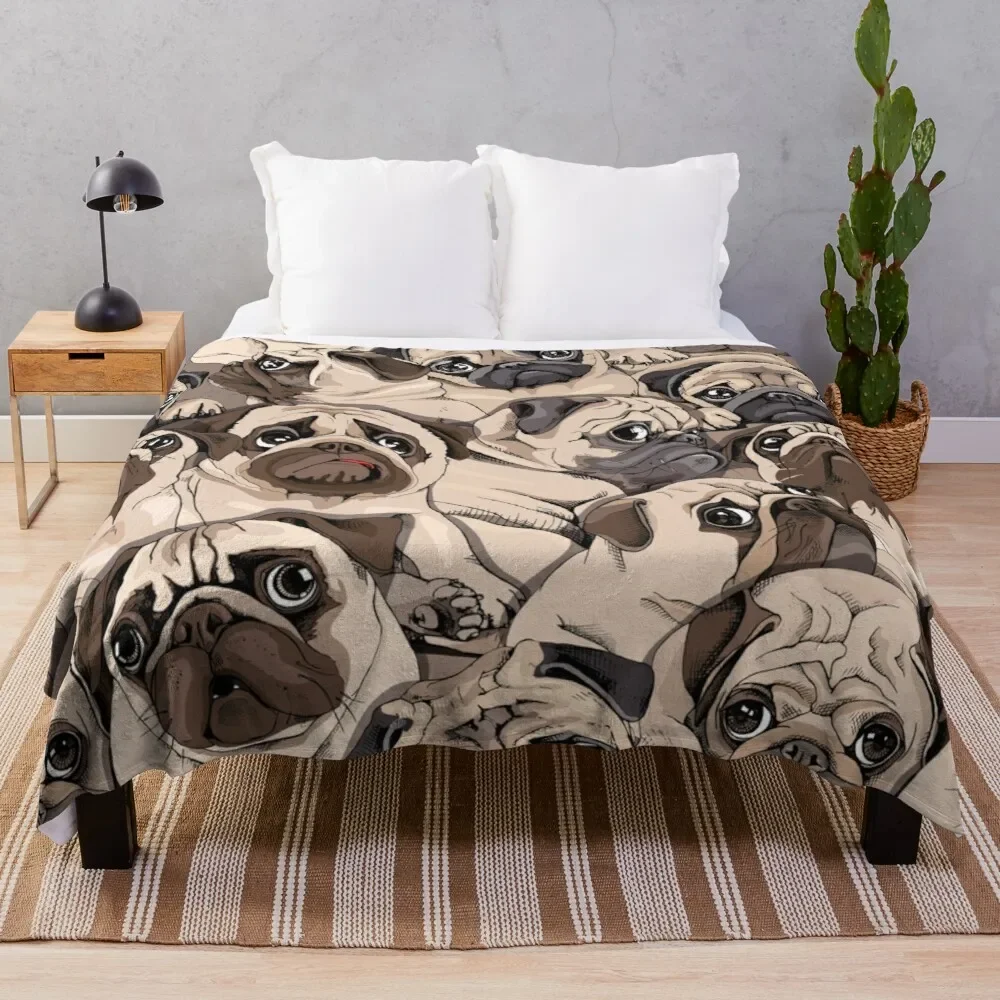 

Seamless pattern - Portrait of many pugs Throw Blanket Extra Large Throw Blanket For Sofa Thin Comforter Blanket