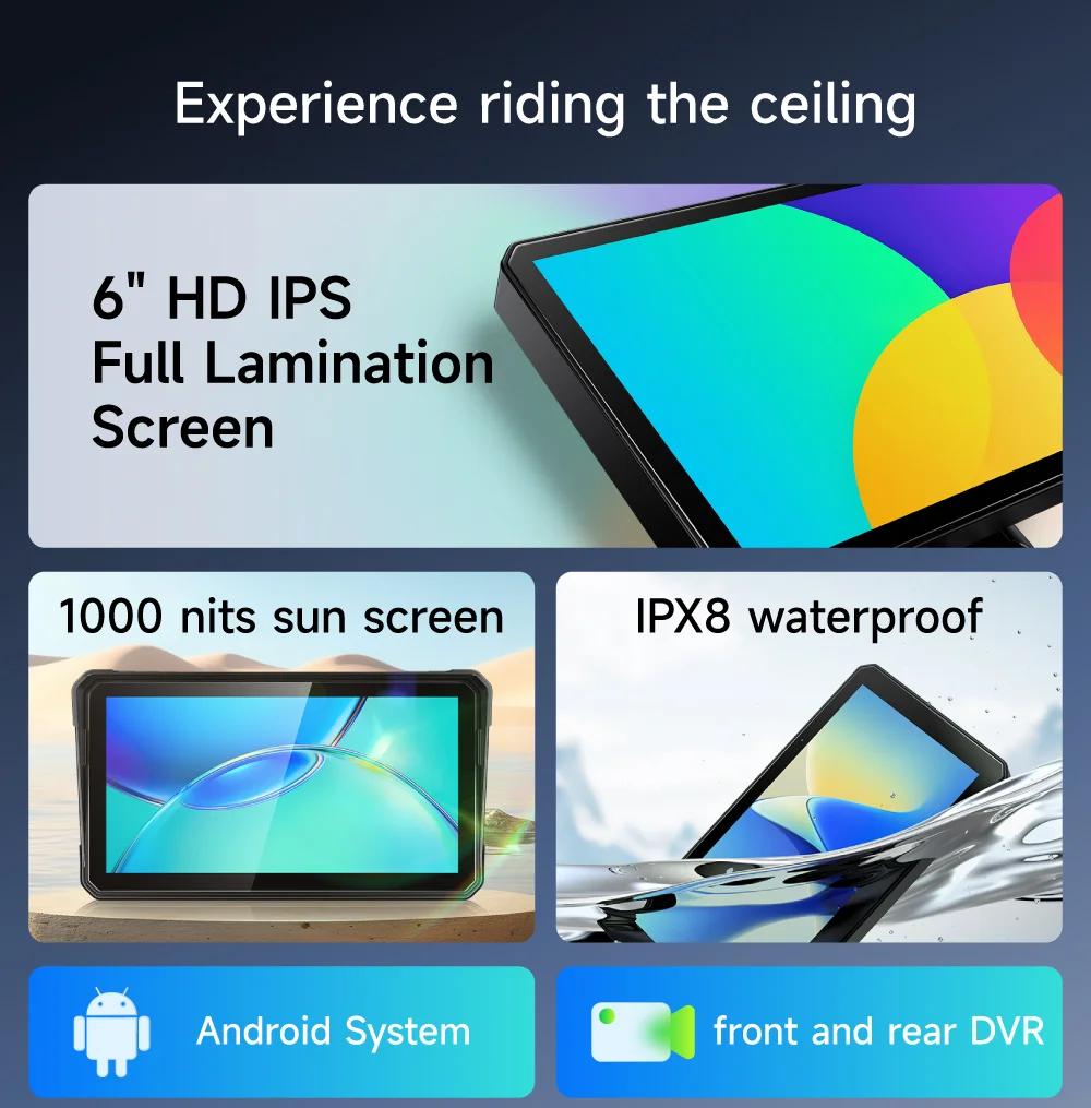 JIUYIN 6 Inch HD Android Smart Touch Screen Motorcycle DVR Navigation GPS Wireless Carplay Android Auto Bluetooth IP8 Waterproof