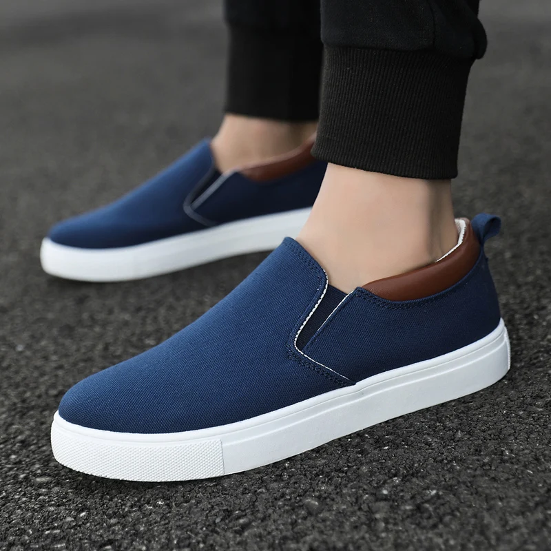 Sapato de lona confortável masculino, de sola plana, slip-on, respirável, versátil, plataforma, jogging, primavera