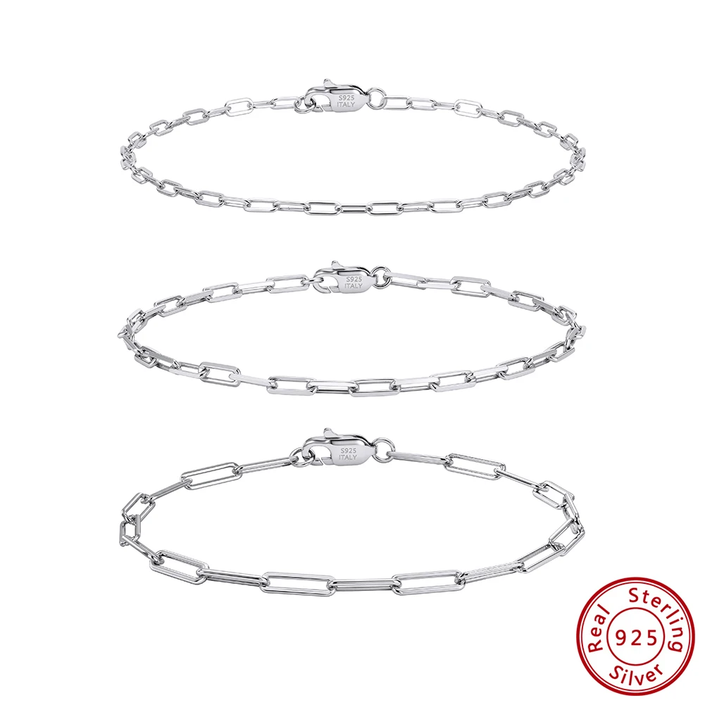 KISS MANDY Armband aus echtem 925er-Sterlingsilber, 1,8/2,2/3 mm, minimalistisches Paperclip-Kettenarmband, edler Schmuck, SB218