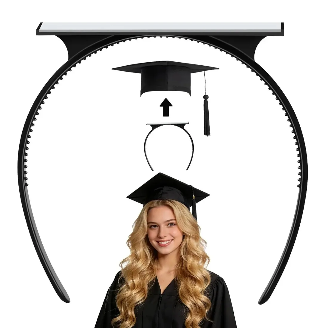 

Graduation Cap Headband Insert - Soft Felt & Flexible Plastic - Hairstyle Protector for Grad Cap Placement.